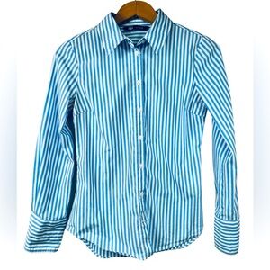 Zara fitted pinstripe button-down dress shirt, Small, blue white, Office Classic